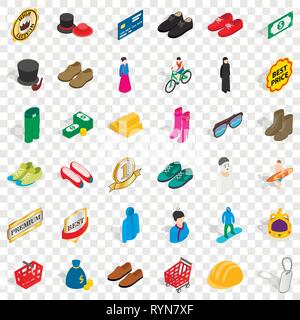 Different clothes icons set, isometric style Stock Vector