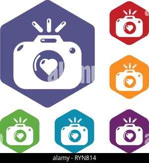 Wedding photography icons vector hexahedron Stock Vector