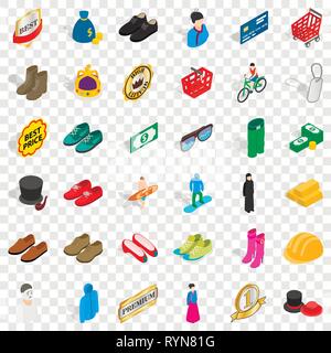 Stylish clothes icons set, isometric style Stock Vector