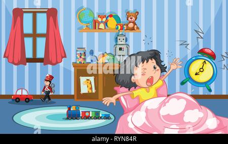 Girl in the bedroom illustration Stock Vector