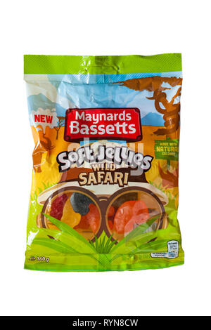 Bag of Maynards Bassetts soft jellies wild safari sweets isolated on white background - fruit flavour gums Stock Photo