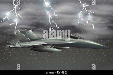 An army plane on bad weather sky illustration Stock Vector