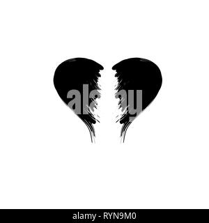 Broken heart grunge black silhouette isolated on white background Stock Vector