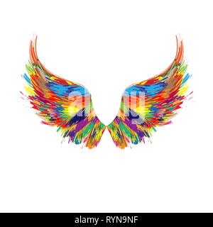 Different color abstract grunge wings isolated on white background Stock Vector