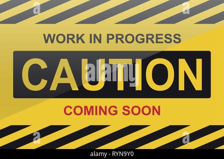 Caution, work in progress sign, with text coming soon Stock Vector