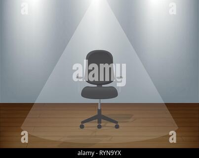 Empty chair, spotlight on wall, studio interior background Stock Vector