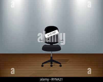 Empty vacant chair, spotlight on wall, studio interior background Stock Vector