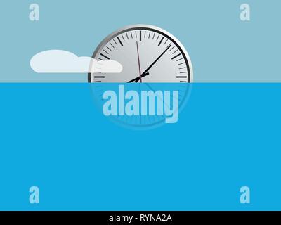 Clock rise, conceptual vector with rising watch instead of sun Stock Vector