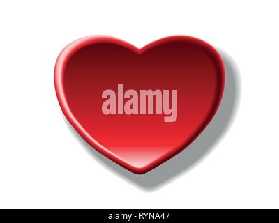 Red heart against white background, romantic vector symbol with 3d effect Stock Vector