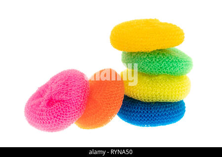 Coloured scouring pads - white background Stock Photo