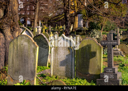 Graves and headstones in Brompton Cemetery in the Royal Borough of Kensington and Chelsea, SW London, London ,UK Stock Photo