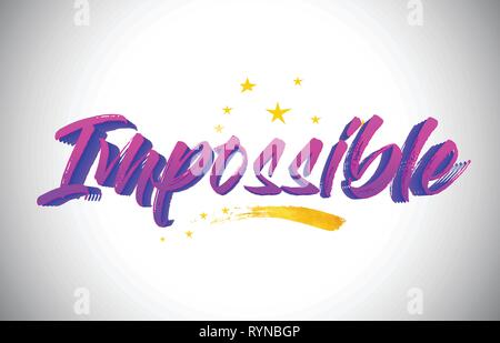 Impossible Purple Violet Word Text with Handwritten Vibrant Colors and Stars Confetti Vector Illustration. Stock Vector