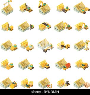 Building house icons set, isometric style Stock Vector