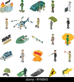 Soldier military icons set, isometric style Stock Vector