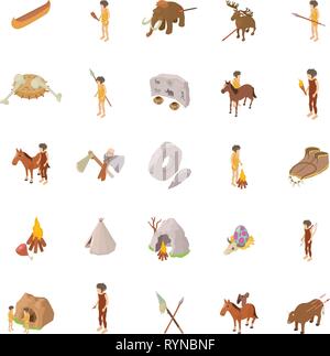 People of past icons set, isometric style Stock Vector