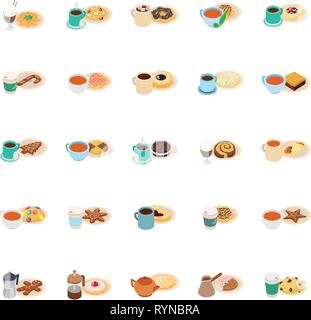 Breakfast icons set, isometric style Stock Vector