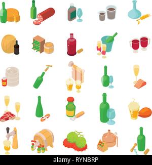 Alcohol icons set, isometric style Stock Vector