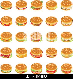 Burger icons set, isometric style Stock Vector