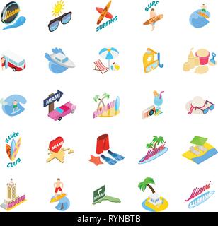 Miami icons set, isometric style Stock Vector