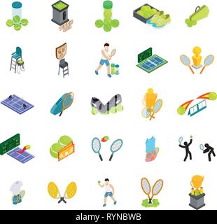 Tennis club icons set, isometric style Stock Vector