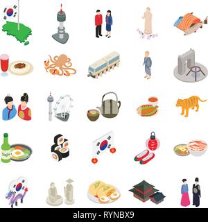 Korean icons set, isometric style Stock Vector