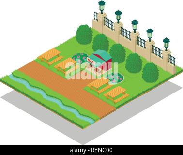 Cafe park concept banner, isometric style Stock Vector