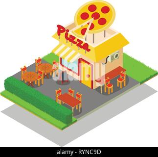 Pizza place concept banner, isometric style Stock Vector