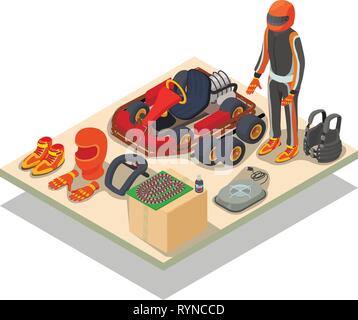 Racing concept banner, isometric style Stock Vector