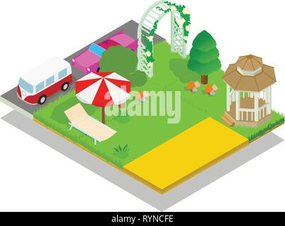 Beautiful location concept banner, isometric style Stock Vector