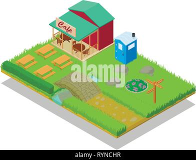 Park cafe concept banner, isometric style Stock Vector