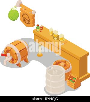 Beer stand concept banner, isometric style Stock Vector