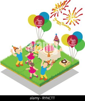 Birthday party concept banner, isometric style Stock Vector