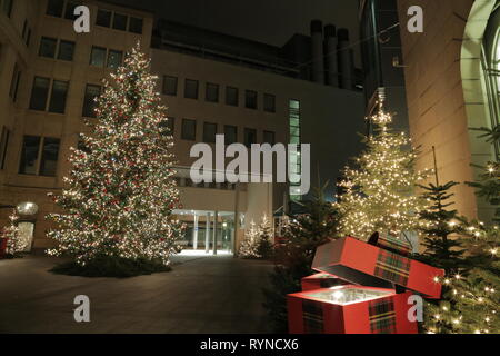 Christmas tree with presents taken at night in Zurich City Stock Photo