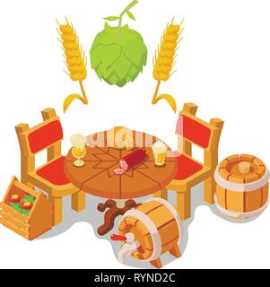 Beer place concept banner, isometric style Stock Vector