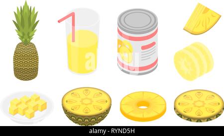 Pineapple icons set, isometric style Stock Vector