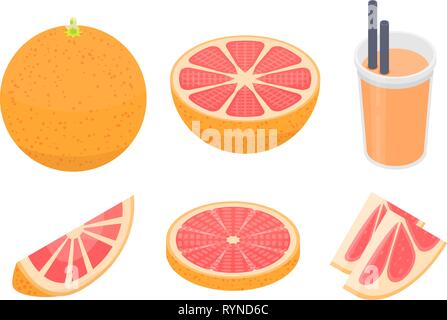 Grapefruit icons set, isometric style Stock Vector