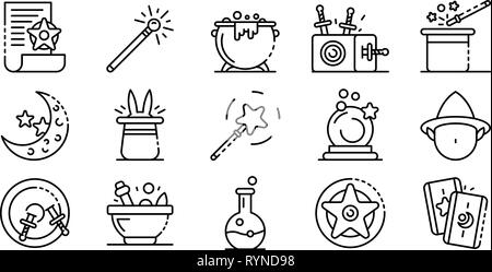 Wizard tools icons set, outline style Stock Vector
