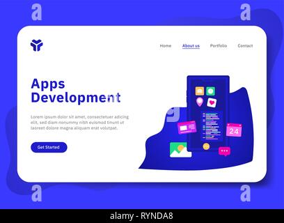 Landing page template of App Development. Modern flat design concept of web page design for website and mobile website. Vector illustration Stock Vector