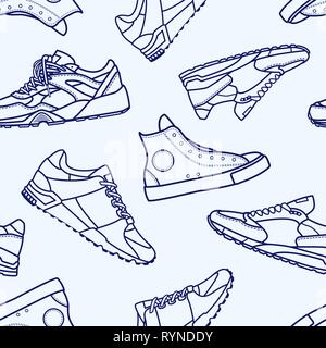 Seamless Pattern with Sneaker Shoe Flat Line Stroke Icon Pictogram Symbol Illustration isolated on white background. Vector Stock Vector