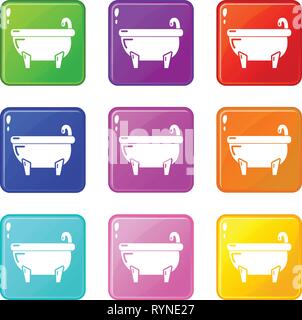 Bathtub icons set 9 color collection Stock Vector
