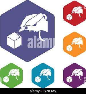 D hand printing icons vector hexahedron Stock Vector