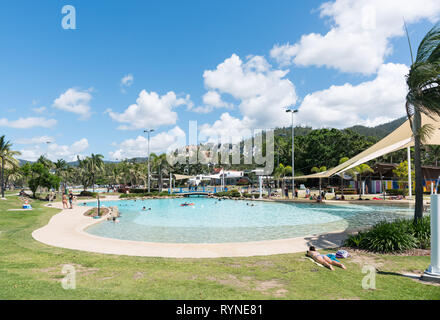 Airlie Beach, Australia November 5, 2017: Tourists and locals enjoy the Airlie Beach Lagoon on a warm summer day Stock Photo