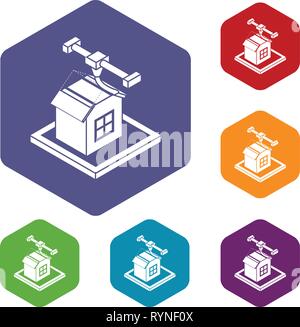 House d printing icons vector hexahedron Stock Vector