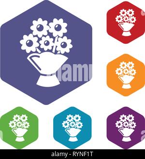 Wedding flower bucket icons vector hexahedron Stock Vector