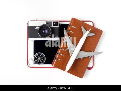 Technology travel objects isolated on white background Stock Photo