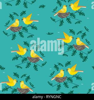 Hand drawn birds seamless pattern background Stock Vector