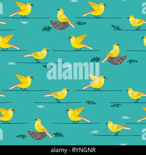 Hand drawn birds seamless pattern background Stock Vector