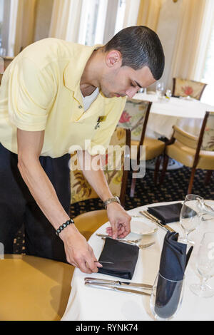 Miami Florida,Coral Gables,Deering Bay Yacht & Country Club,dining room,restaurant restaurants food dining cafe cafes,lifestyle,place setting,Hispanic Stock Photo