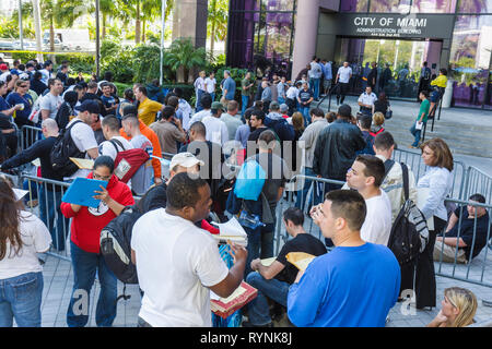 Miami Florida,Riverside Center,government administration building,city job applicant,apply,city,firefighter,line,queue,employment,unemployment,economy Stock Photo