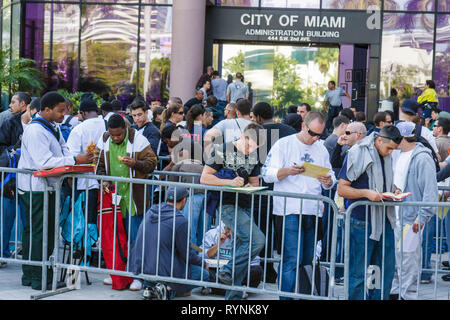 Miami Florida,Riverside Center,government administration building,city job applicant,apply,city,firefighter,line,queue,employment,unemployment,economy Stock Photo